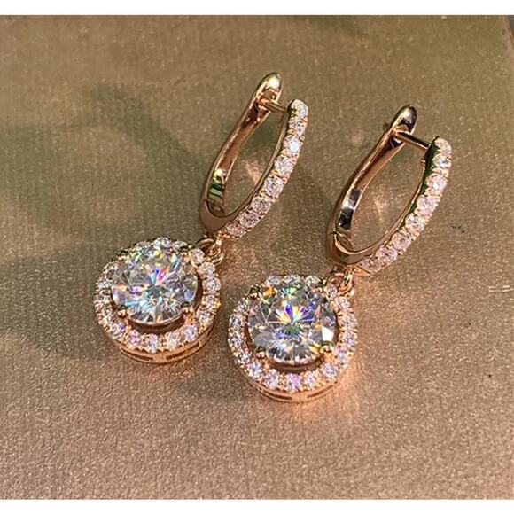Round Dangle Cubic Zirconia Earrings - Picture 1 of 7